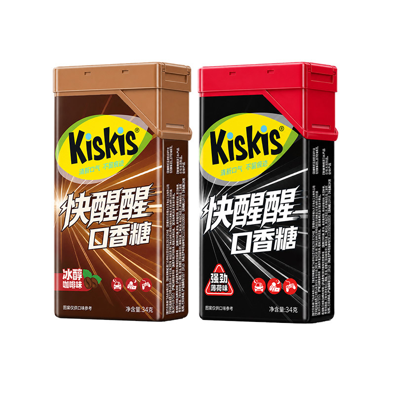 kiskis快醒醒清凉强劲薄荷糖上头口香糖含片特浓咖啡糖官方正品