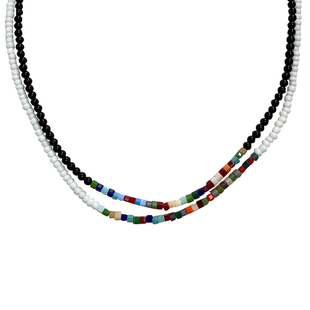 夏天波西米亚设计彩色细珠串项链双层叠戴带素链女ins嘻哈锁骨链