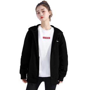 李宁运动服外套女款连帽开衫卫衣春秋款防风加绒大码宽松休闲上衣