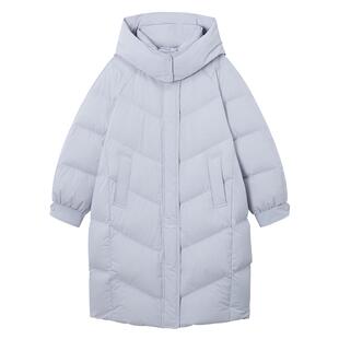 热风女士羽绒服长款连帽羽绒服2025年冬季新款基础加厚羽绒服外套