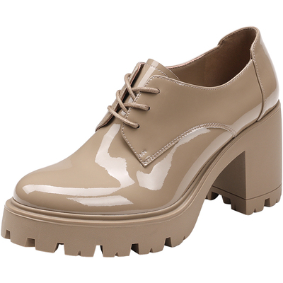 Hongkee/红科单鞋女春季新款深口通勤防水台系带高跟女鞋H075S101