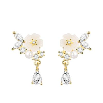 S925纯银山茶花耳钉女轻奢气质