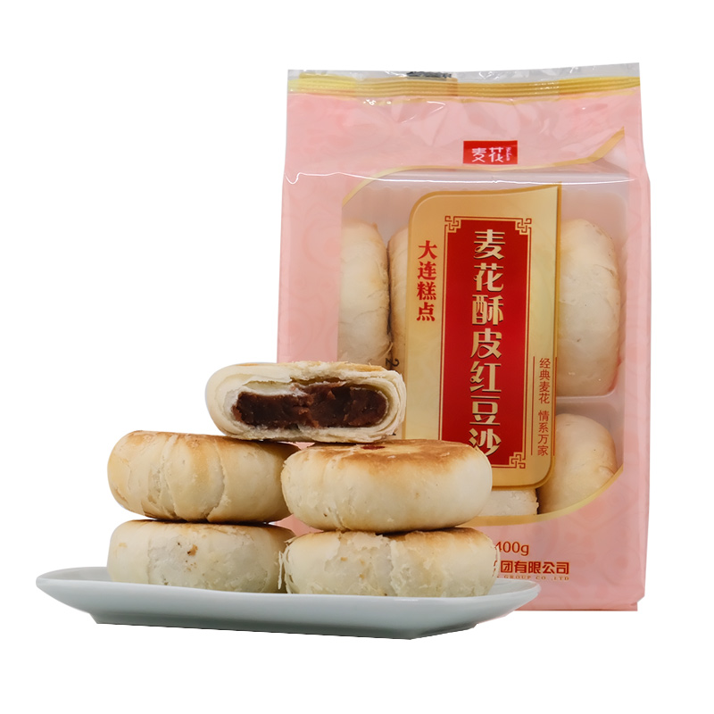 麦花红豆沙饼400g*2袋传统中式糕点心绿豆饼早餐酥皮老式休闲零食