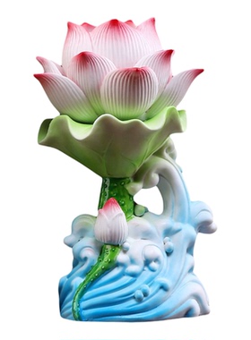 戴玉堂 陶瓷摆件《水浪莲花灯》佛前供灯插电长明灯七彩灯LED灯泡
