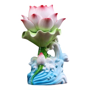 戴玉堂 陶瓷摆件《水浪莲花灯》佛前供灯插电长明灯七彩灯LED灯泡