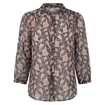 马天奴咖色印花莱赛尔混纺衬衫