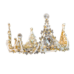 元旦皇冠儿童头饰公主女童圆冠节日生日水晶王冠演出钢琴发饰发箍