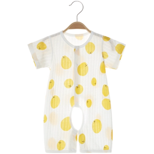 婴儿夏季连体衣夏天衣服纯棉暗扣全开裆短袖哈衣男宝女宝夏装爬服