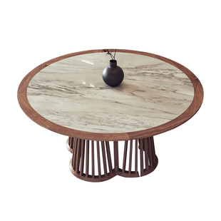 宋式美学实木圆餐桌餐厅家具进口楠木饭桌台禅意中式家具6-8人