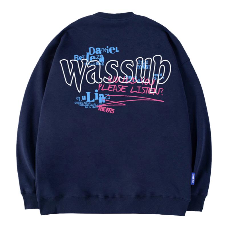WASSUP三色彩绘字重磅圆领卫衣
