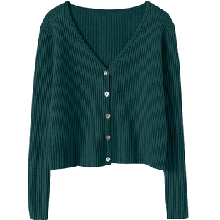 体制内通勤！100%纯羊绒开衫女V领短款羊绒毛衣女针织开衫小外套