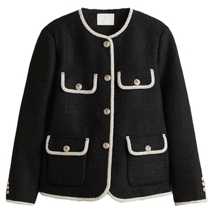 HM女装短外套冬季时尚简约潮流圆领圈绒外套1290871