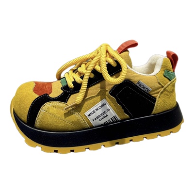 真皮拼色厚底阿甘鞋女新款休闲鞋