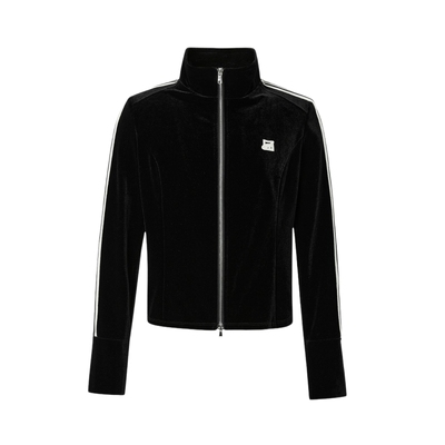 艾诺丝雅诗 撞色白条运动休闲丝绒外套女2024秋季修身长袖开衫