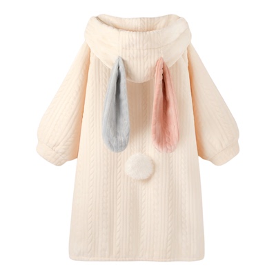 小丑兔兔冬季加厚法兰绒连帽睡袍