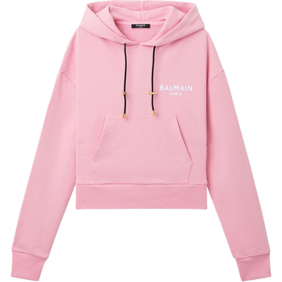 【季末折扣】BALMAIN 女秋冬印花棉质平纹布短款连帽卫衣