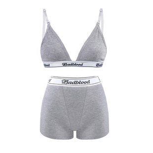 韩国badblood内衣字母边外穿聚拢三角杯带胸垫运动文胸高腰三角裤