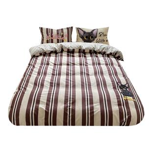 德文卷儿｜ins可爱猫咪全棉毛巾绣四件套卡通纯棉宿舍床品三件套