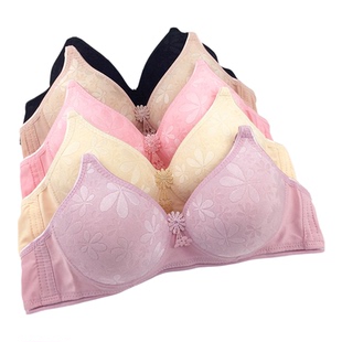 夏季薄款双排扣胸罩A柔软无钢圈中老年人妈妈文胸小胸二排扣内衣