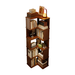 转角书架落地置物架家用置物柜展示柜实木书柜储物柜一体式绘本架