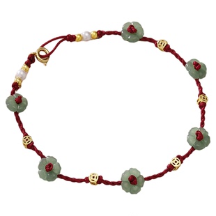 杭州灵隐本命年手工编织有钱花四方来财手链招财红手绳脚链足链