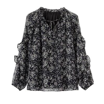 BANANACICI荷叶边雪纺长袖衬衫