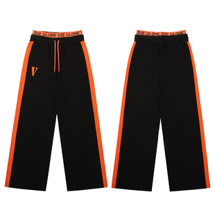 VLONE 撞色标语刺绣LOGO 拼接双腰头 直筒宽松休闲卫裤 男女同款