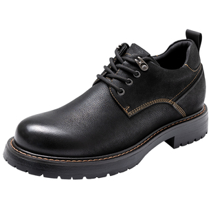 高哥增高工装鞋男款软皮鞋子新款厚底男鞋头层牛皮户外休闲鞋春季