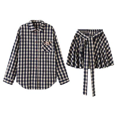 西町村屋韩系休闲格纹上下套2025秋季新款复古半裙套装XHAC10606