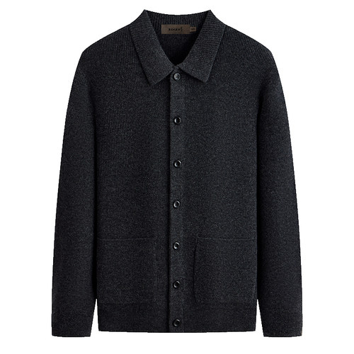 【100%羊绒 470g重磅】庄吉男士冬保暖针织开衫夹克外套羊绒衫男