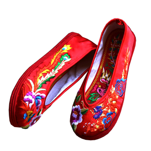 直销手工中式婚鞋配胡静杨千嬅秀禾服龙凤于飞绣花鞋千层底 黄口