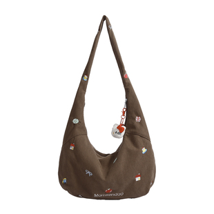 大容量灯芯绒包包女2026新款潮小众单肩斜挎包学生上课通勤托特包