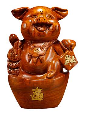 摆件可爱猪家居客厅生日送礼木雕