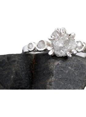 原始白色钻石纯银14K金订婚戒指