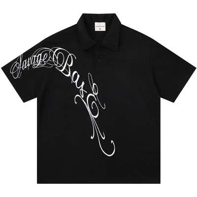 斜向花体休闲短袖T恤POLO衫