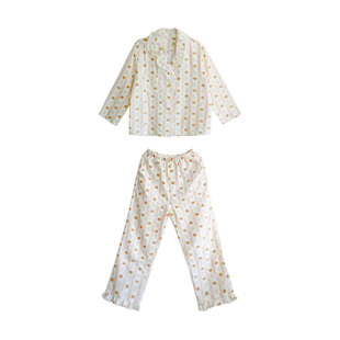 甜粉条纹熊·Fishhome原创纯棉双层纱卡通长袖长裤家居服2025