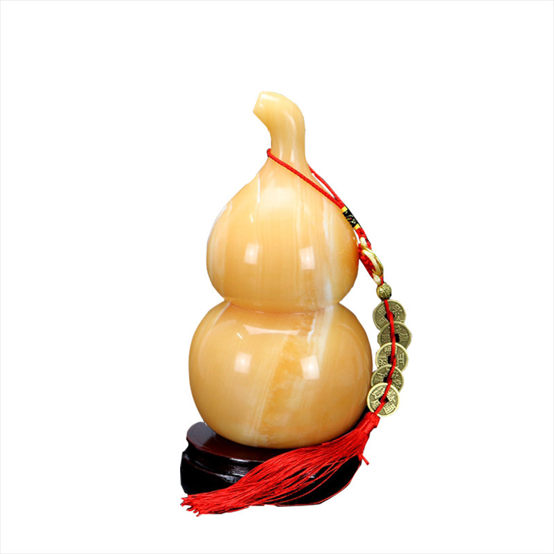 天然黄玉桌面摆件葫芦招财玄关
