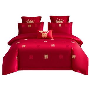 婚庆高档纯棉四件套大红刺绣结婚龙凤全棉新婚房中式简约床上用品