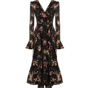 DPLAY新款气质黑色长袖连衣裙法式好看鱼尾裙修身长裙2026年春