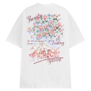 oversize美式休闲宽松鸽子花卉印花夏季潮流新款短袖t恤男女bf风