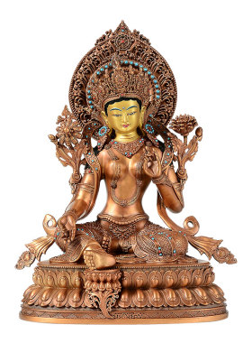 绿度母古色铜像摆件家用