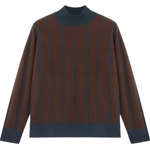 ERDOS 男装羊绒衫秋冬半高领拼色翻花厚款宽松微弹针织衫