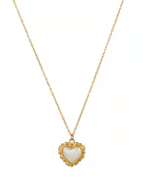 钛钢不掉色白母贝桃心方糖项链