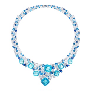 法式奢华重工海蓝宝冰糖晚宴礼服项链新娘婚礼锁骨链大气蓝色复古