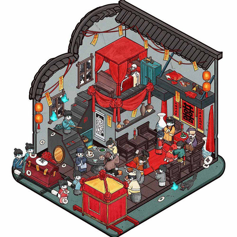 艺蓝微恐造景贴纸高难度中式恐怖主题3D立体微缩场景贴纸合集重恐