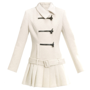 【现货】易碎商店·雾蓝冰山 气质牛角扣毛呢外套拼接百褶裙大衣