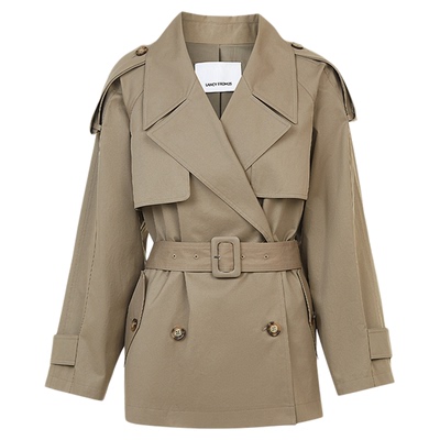 【秦岚同款】朗姿纯棉复古双排扣短款风衣外套通勤2025年冬季新款