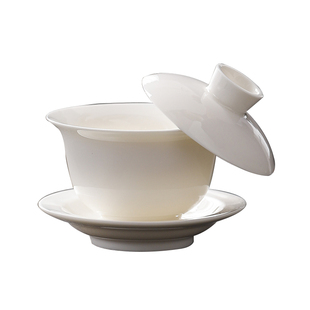 德化羊脂玉白瓷盖碗马到成功三才碗陶瓷功夫茶具泡茶碗悬停敬茶碗