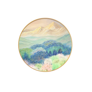 野地美树子日式原木风餐厅装饰画治愈系风景背有靠山饭厅圆形挂画