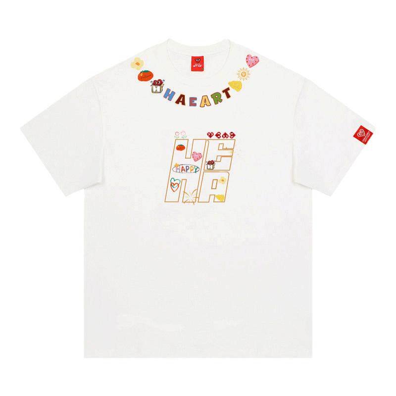 查尔斯桃心项链字母印花短袖男